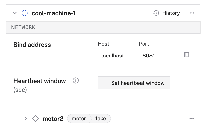 The NETWORK configuration for the sub-part of the mock machine, with Host localhost and Port 8081.